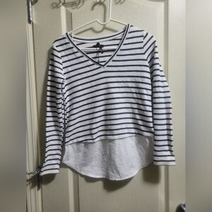 Dynamite Navy and White Striped V-Neck Top